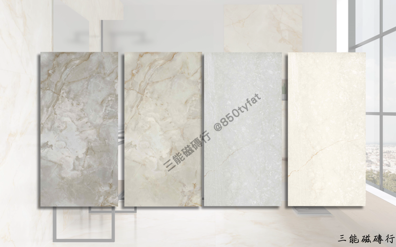 柔和米灰色大理石磁磚，融合雲霧般的紋理，適合現代與北歐風格裝潢。