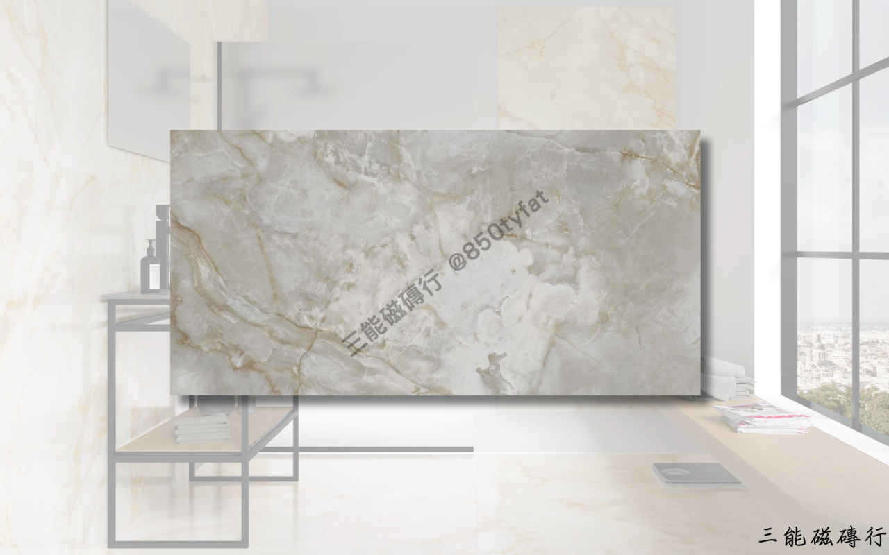 柔和米灰色大理石磁磚，融合雲霧般的紋理，適合現代與北歐風格裝潢。