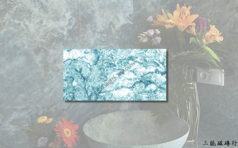 海洋藍色系亮面大理石磁磚，帶來沉靜優雅的空間氛圍，適合浴室或特色牆面。
