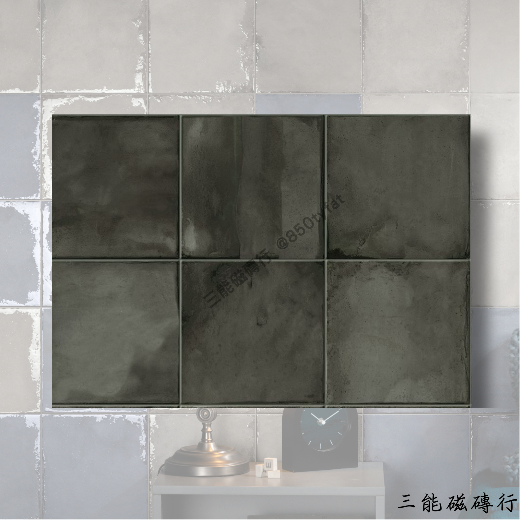 礦彩映象系列白花磁磚，手工感紋理搭配低調花紋，適合居家與商業空間使用，增添精緻裝飾感。