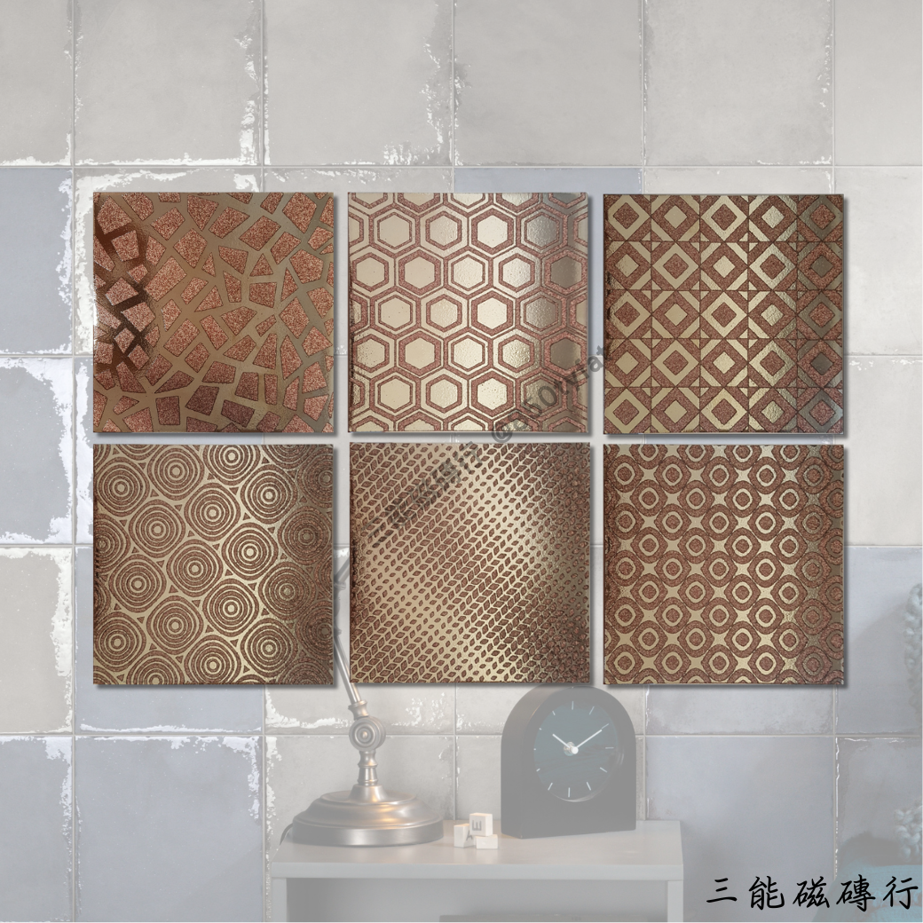 礦彩映象系列白花磁磚，手工感紋理搭配低調花紋，適合居家與商業空間使用，增添精緻裝飾感。