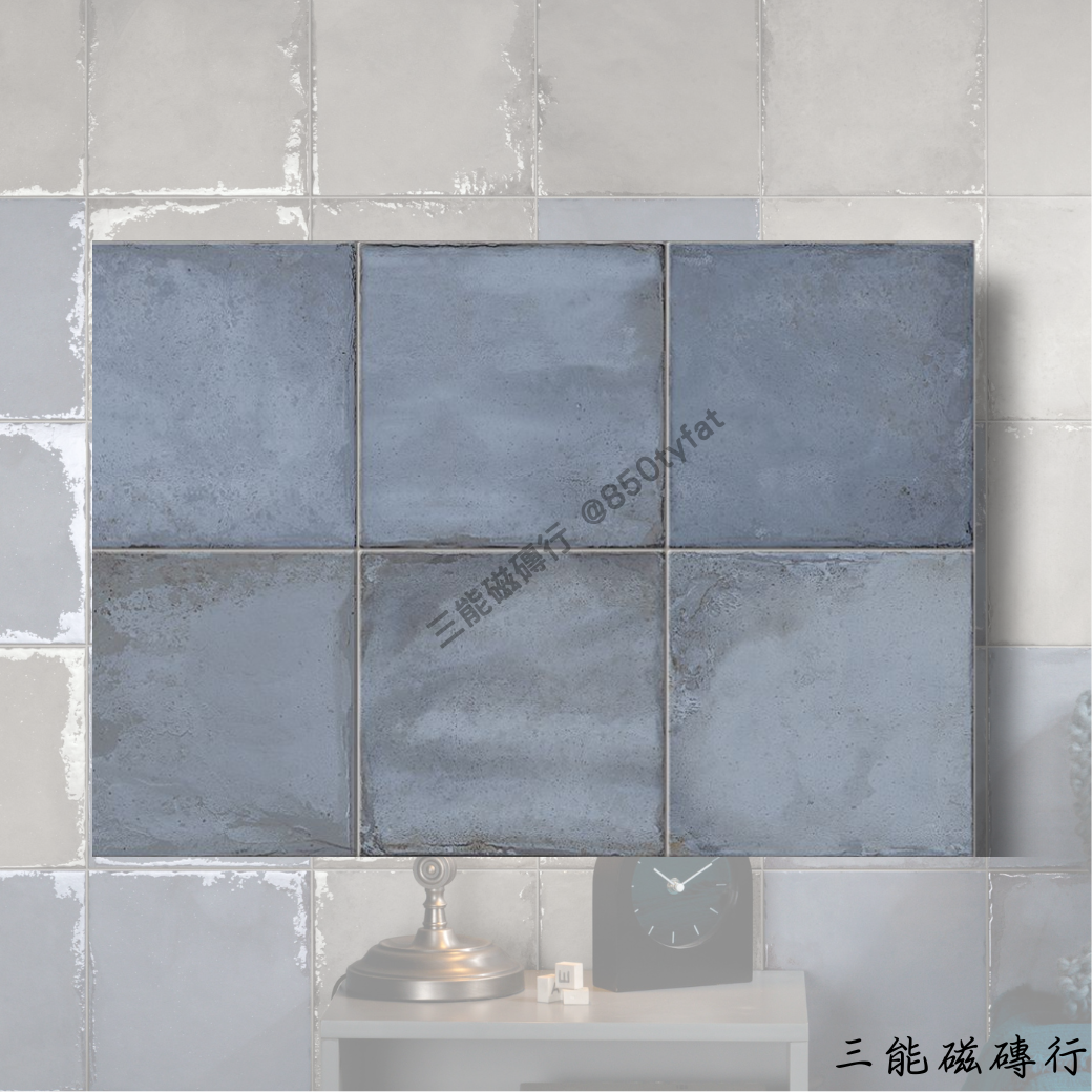 礦彩映象系列白花磁磚，手工感紋理搭配低調花紋，適合居家與商業空間使用，增添精緻裝飾感。