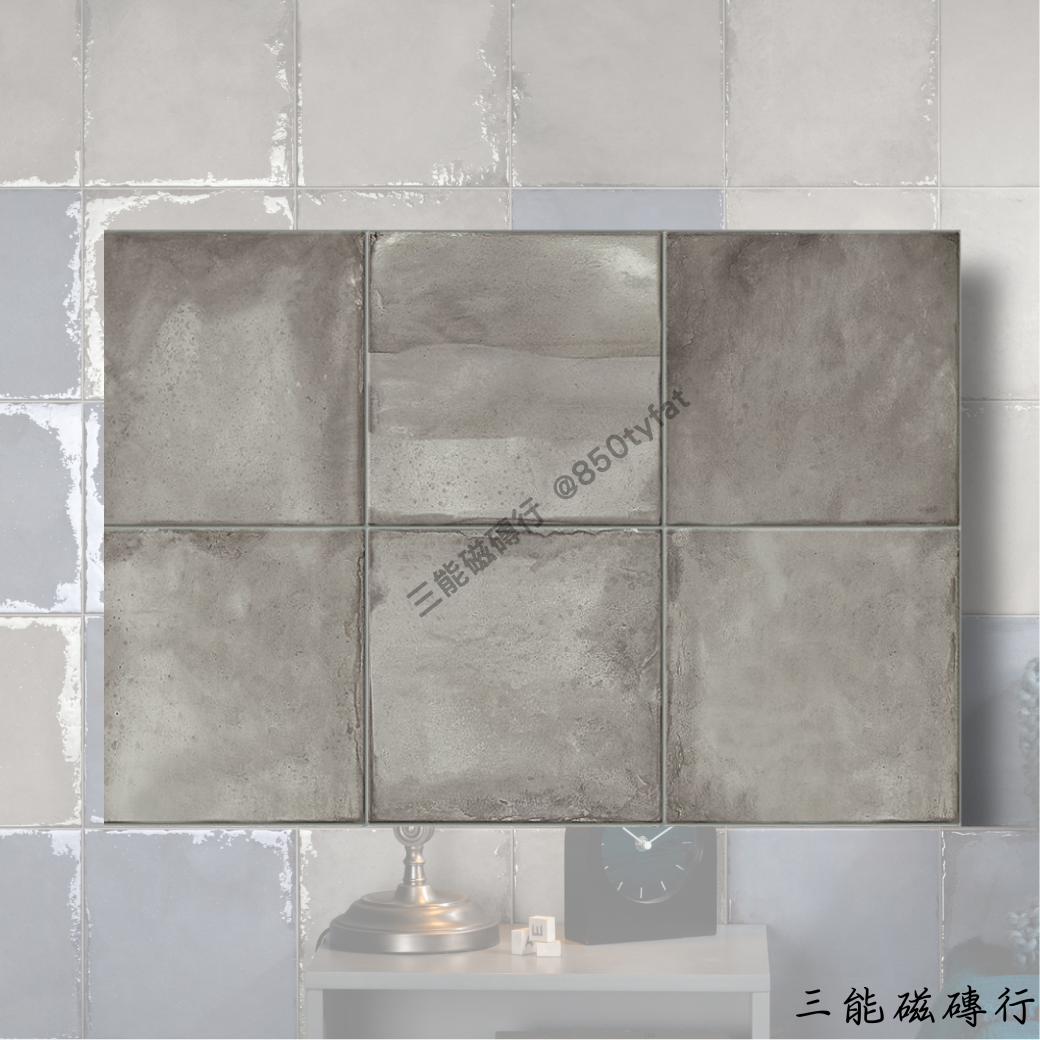 礦彩映象系列白花磁磚，手工感紋理搭配低調花紋，適合居家與商業空間使用，增添精緻裝飾感。