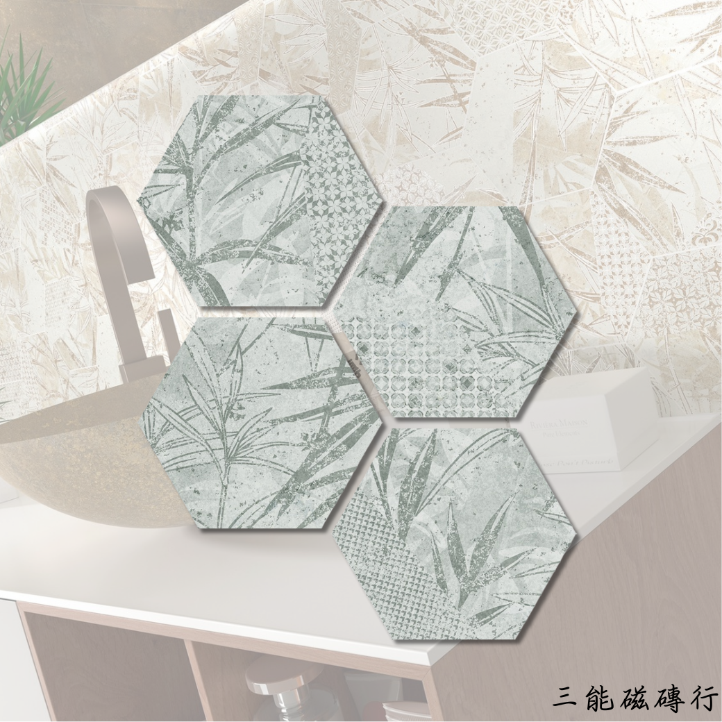 白六角磁磚，簡約而百搭，適用於現代極簡風或日式禪風空間。