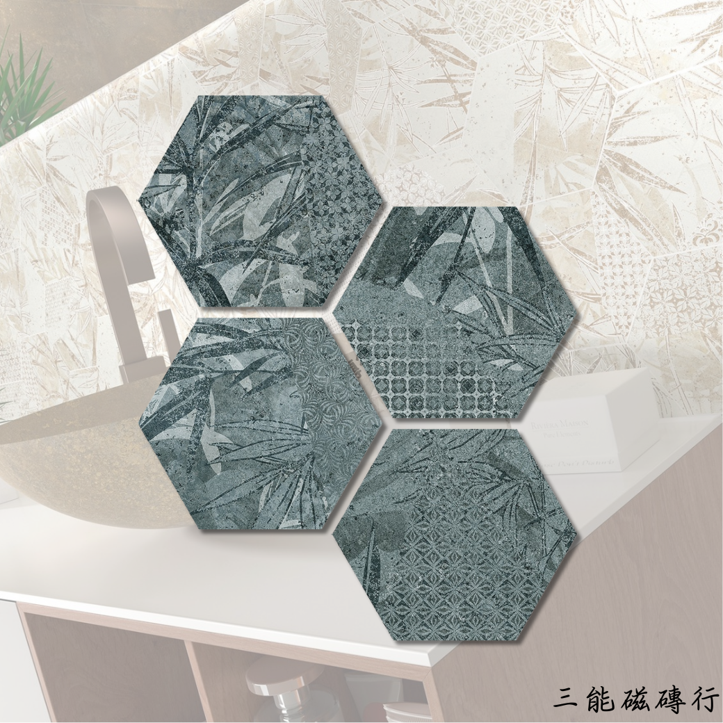 白六角磁磚，簡約而百搭，適用於現代極簡風或日式禪風空間。