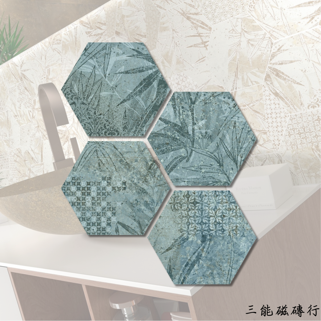 白六角磁磚，簡約而百搭，適用於現代極簡風或日式禪風空間。