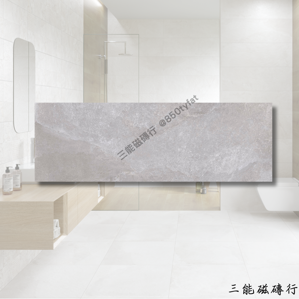 朗雪峰系列立體灰磁磚，灰階幾何紋理設計感強烈。