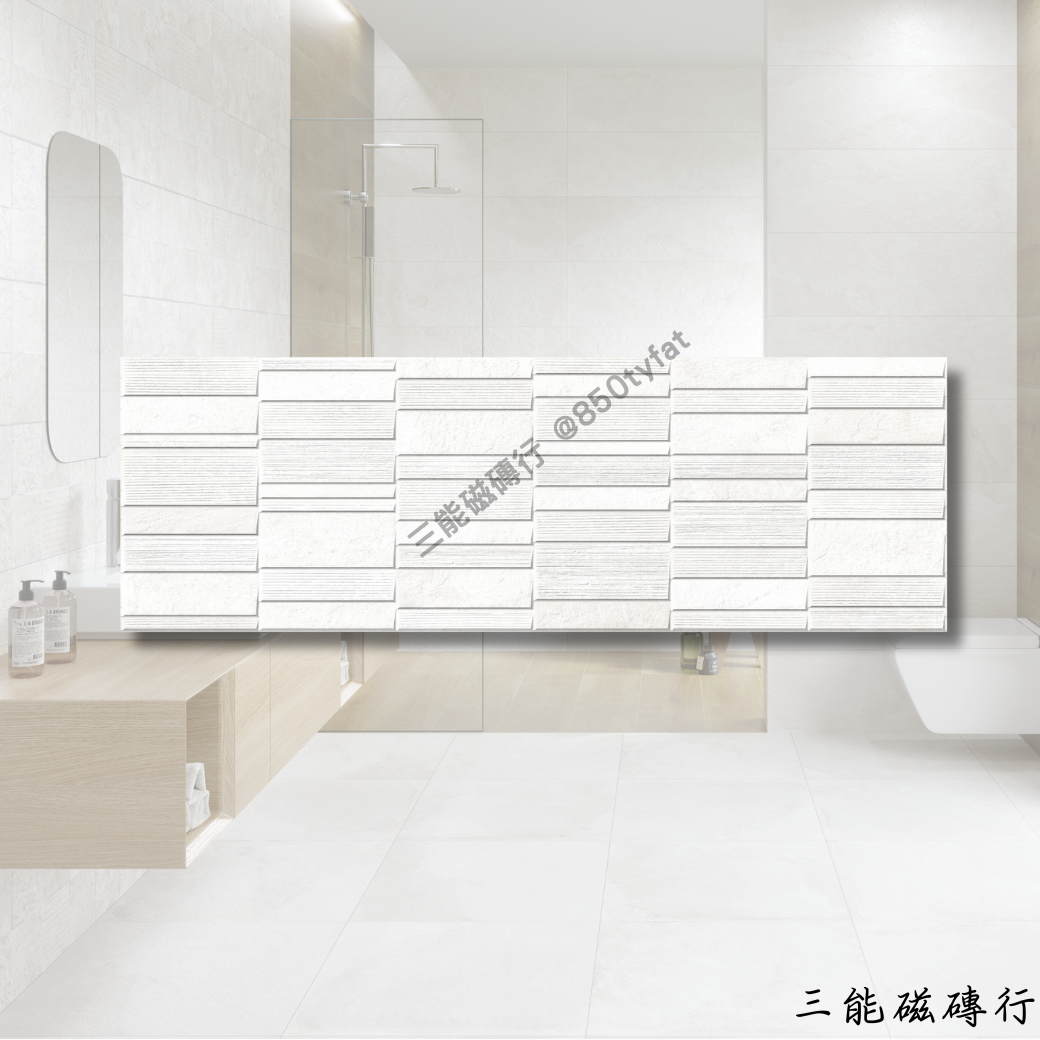 朗雪峰系列立體灰磁磚，灰階幾何紋理設計感強烈。