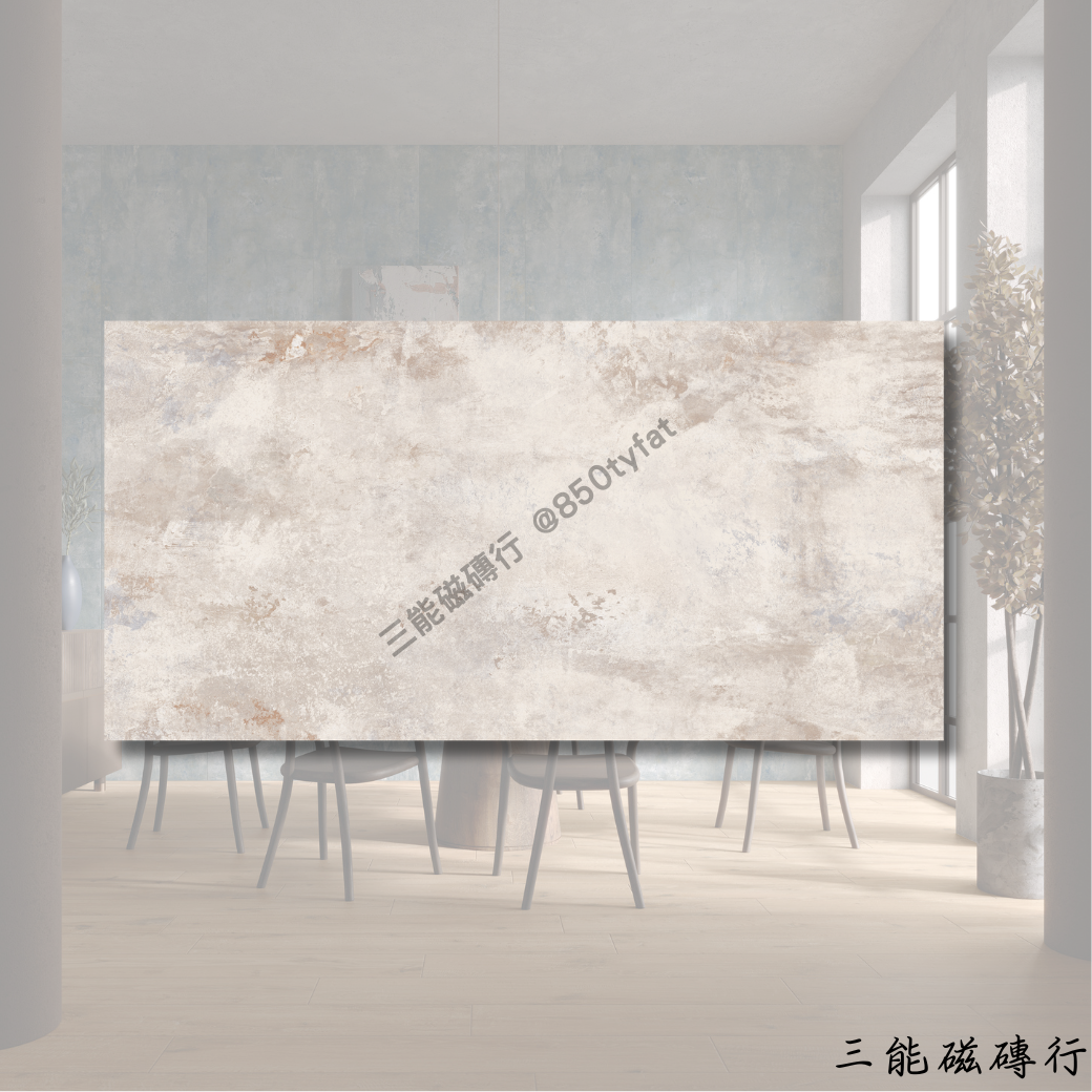 格林德瓦系列白色磁磚，柔霧白搭配輕藍霧化質感。