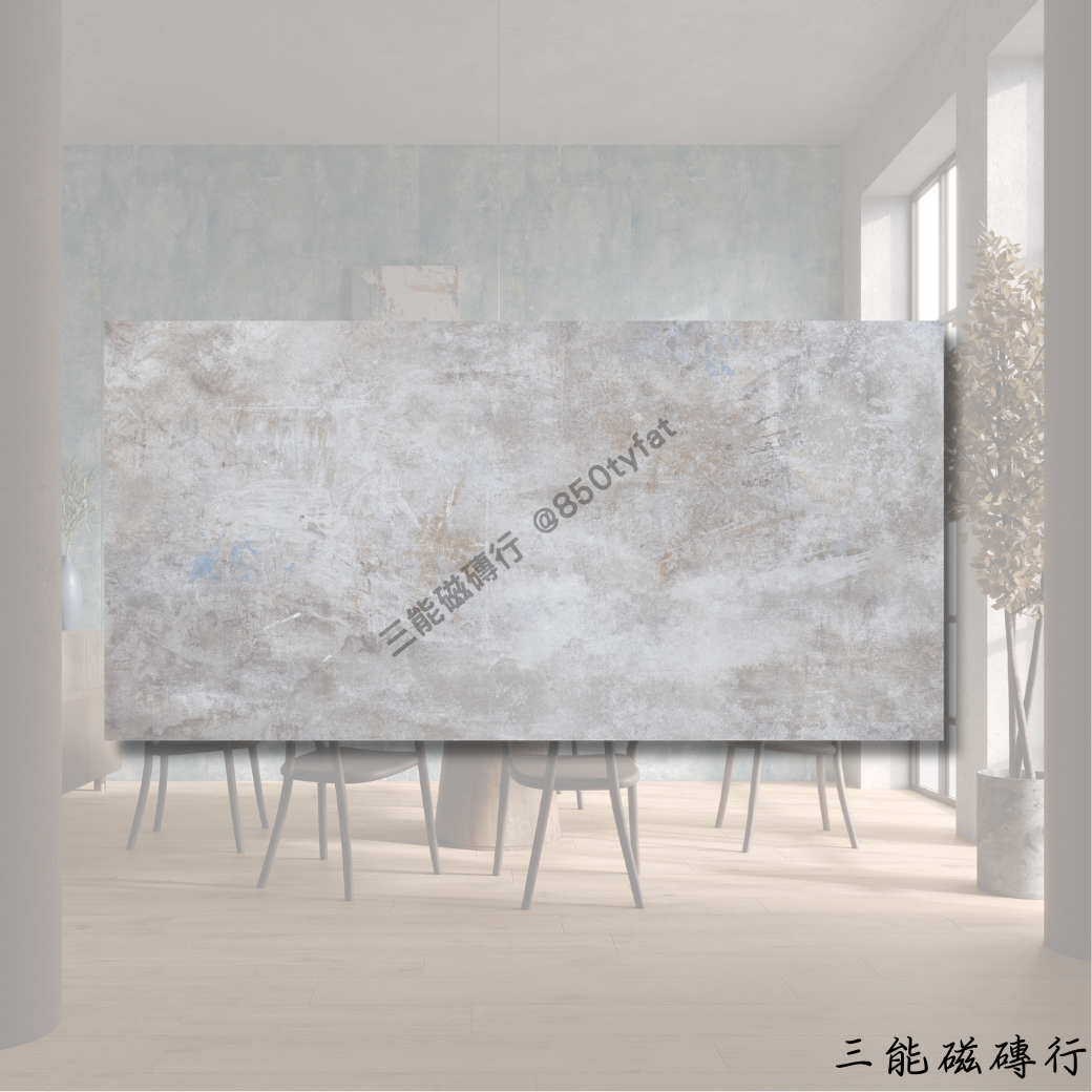 格林德瓦系列白色磁磚，柔霧白搭配輕藍霧化質感。