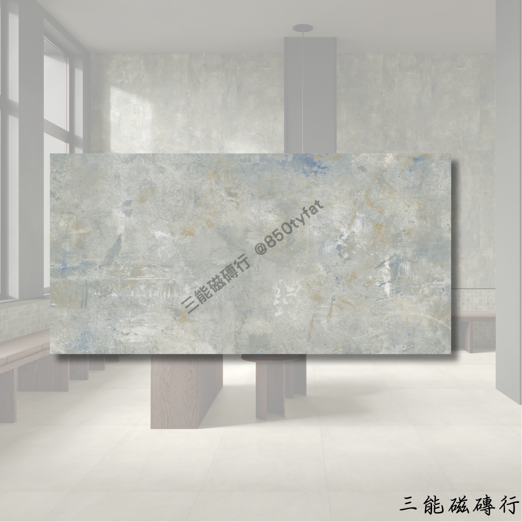 格林德瓦系列白色磁磚，柔霧白搭配輕藍霧化質感。