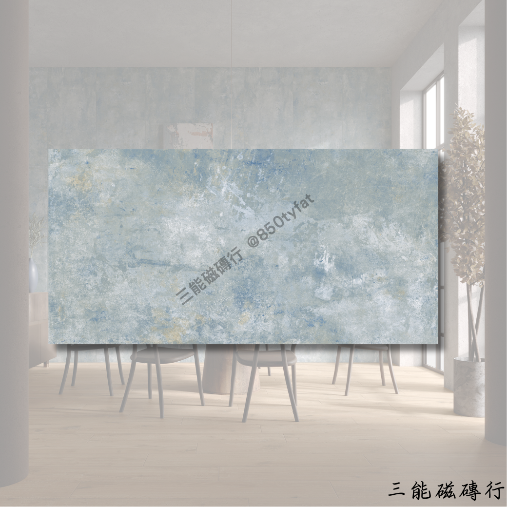 格林德瓦系列白色磁磚，柔霧白搭配輕藍霧化質感。