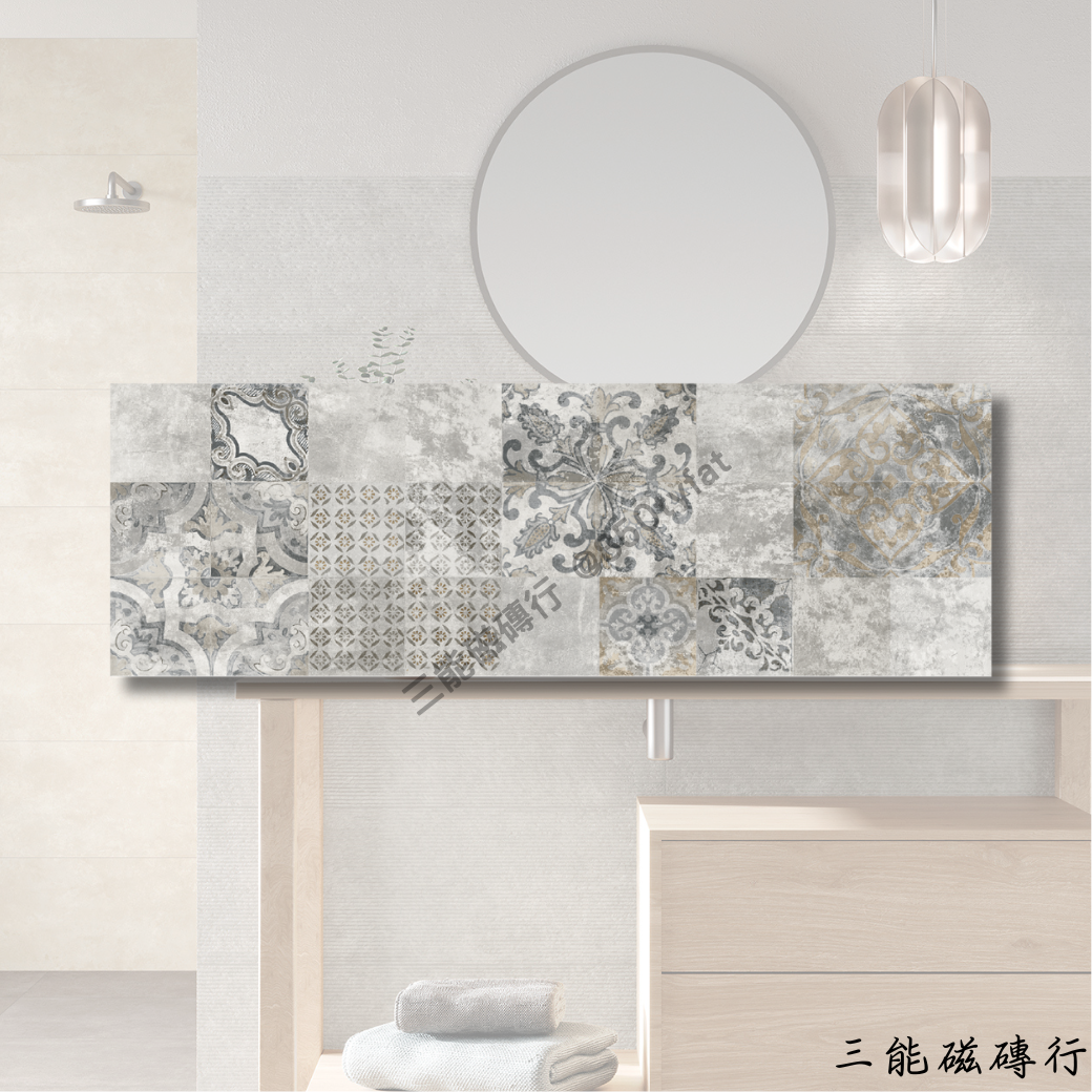 泰洛西系列線條灰磁磚，灰色雕刻紋理，低調精緻。