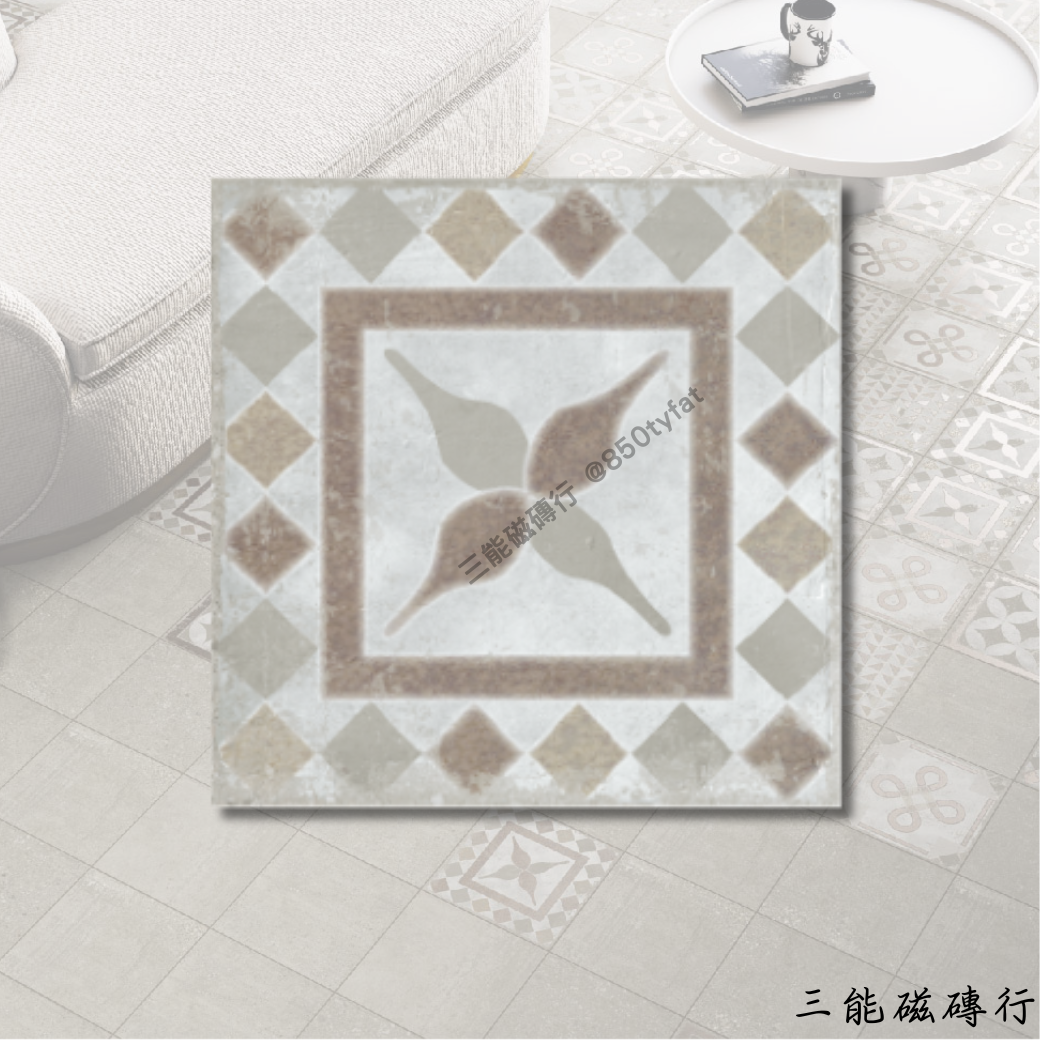 蓓優妮塔系列米D磁磚，米色幾何拼貼，適配性強。
