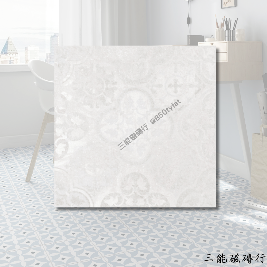 蓓優妮塔系列藍花磁磚，明亮幾何設計，視覺吸睛。