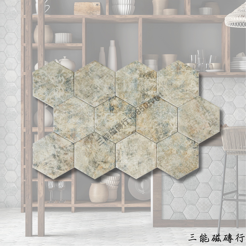 東澤系列灰色六角磚，柔霧灰階，百搭實用。