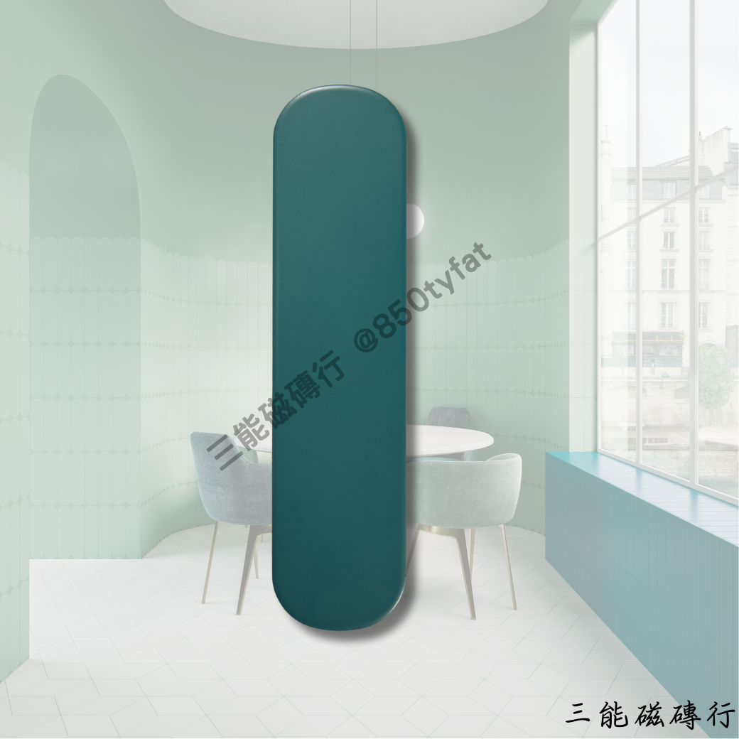 艾奧斯系列磁磚全色系樣本圖，包含亮面與霧面兩種質地，共有白、灰、綠、深綠、粉、奶茶等圓角長條形磁磚，由三能磁磚行提供