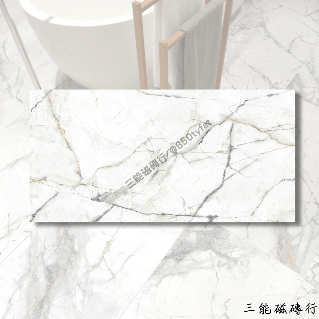 霧嶺白霧面大理石紋磁磚 - 白色系，細膩紋理，適用於高端裝潢空間。