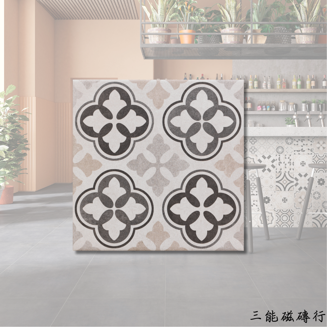 摩洛幻影系列萬花筒磁磚，複雜幾何圖形拼接出視覺層次感，適用於室內地坪與立面裝飾，增添異國風采