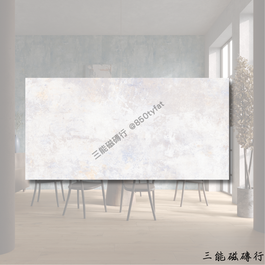 格林德瓦系列白色磁磚，柔霧白搭配輕藍霧化質感。