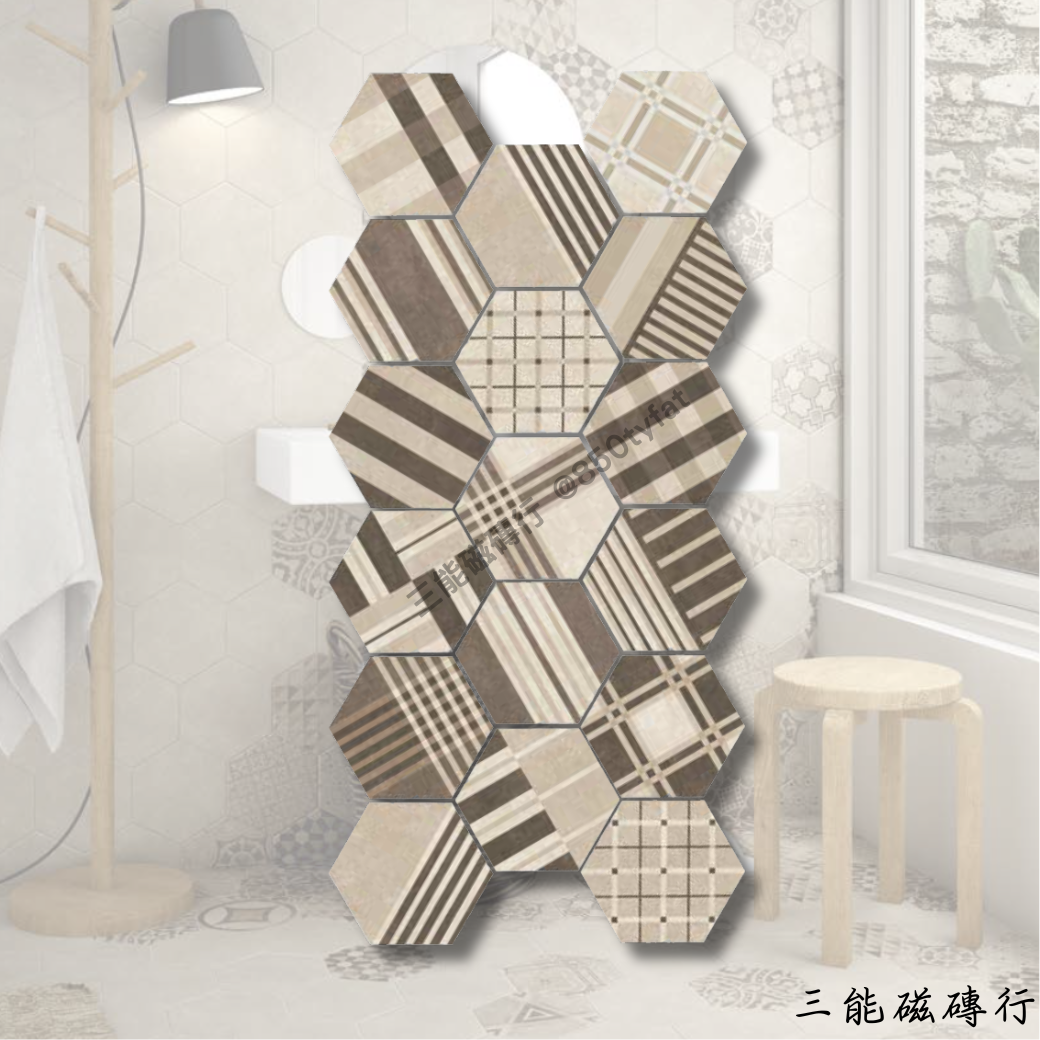 霧角磚系列幾何米磚，線條拼貼設計。