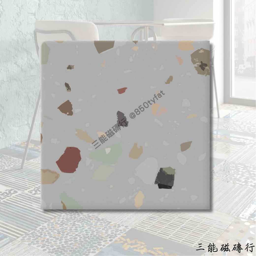 佳麗石白色水磨石磁磚，低彩度晶片混合設計，適合北歐風與現代簡約空間使用