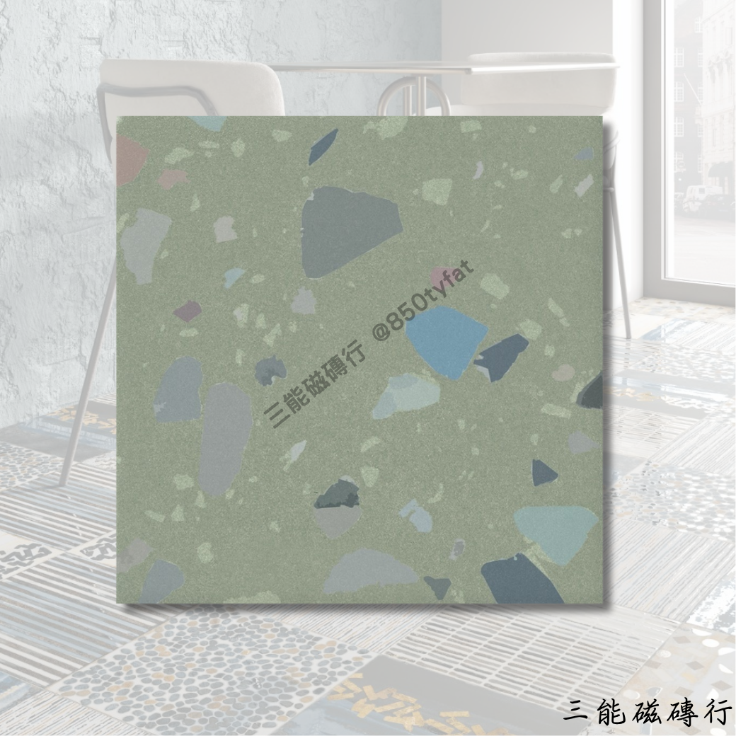 佳麗石白色水磨石磁磚，低彩度晶片混合設計，適合北歐風與現代簡約空間使用