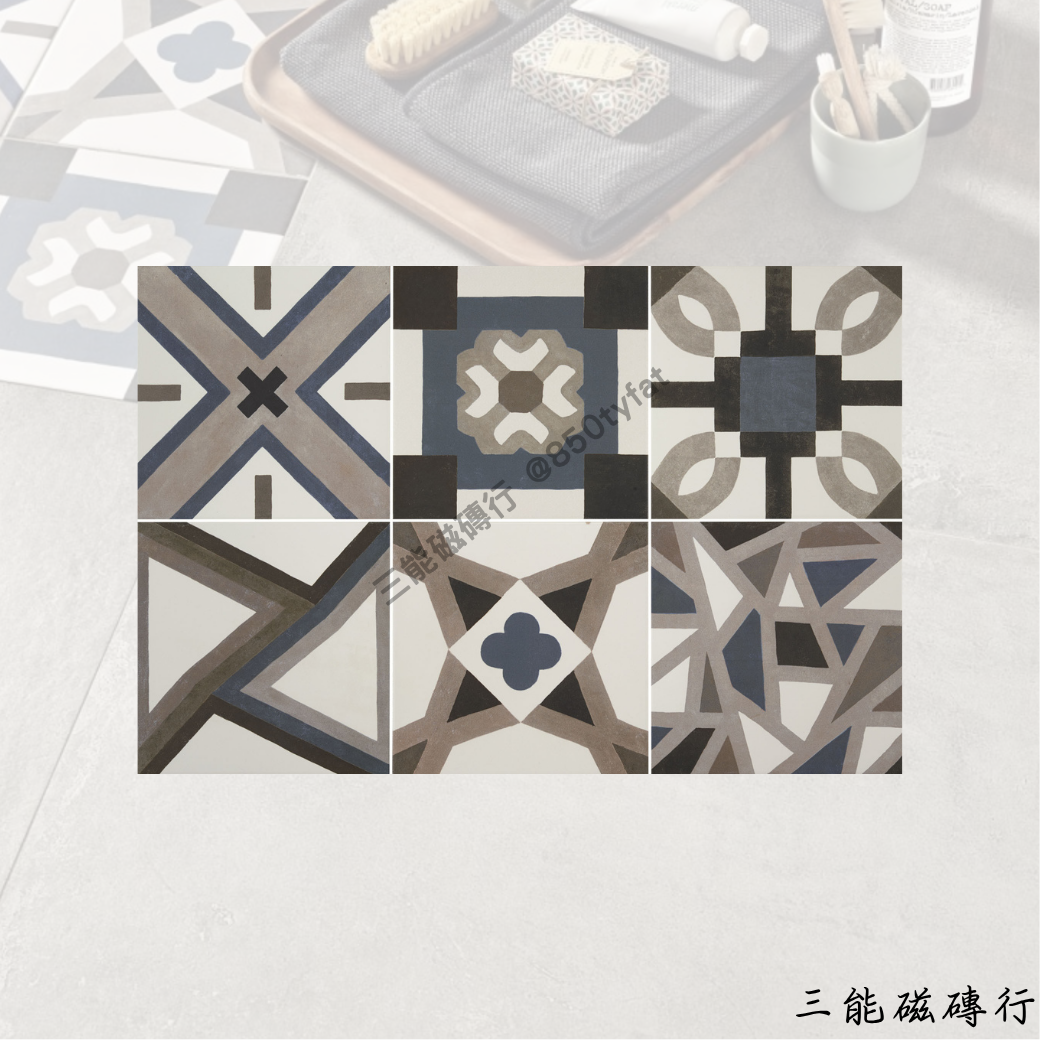 NIZA系列暖色幾何復古花磚，橘紅拼貼風格設計