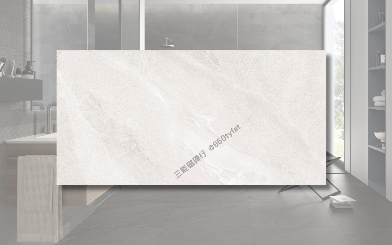 晨嵐系列磁磚，包含米白、灰色、深灰與黑礦幾何花磚，展現細緻霧感與現代自然質地，三能磁磚行