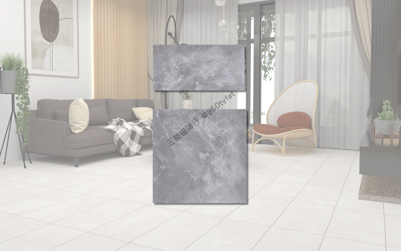 雲流渦系列磁磚，包含霧白、柔灰與深灰三種雲霧石紋，展現大理石柔霧質地與靜謐美感，三能磁磚行
