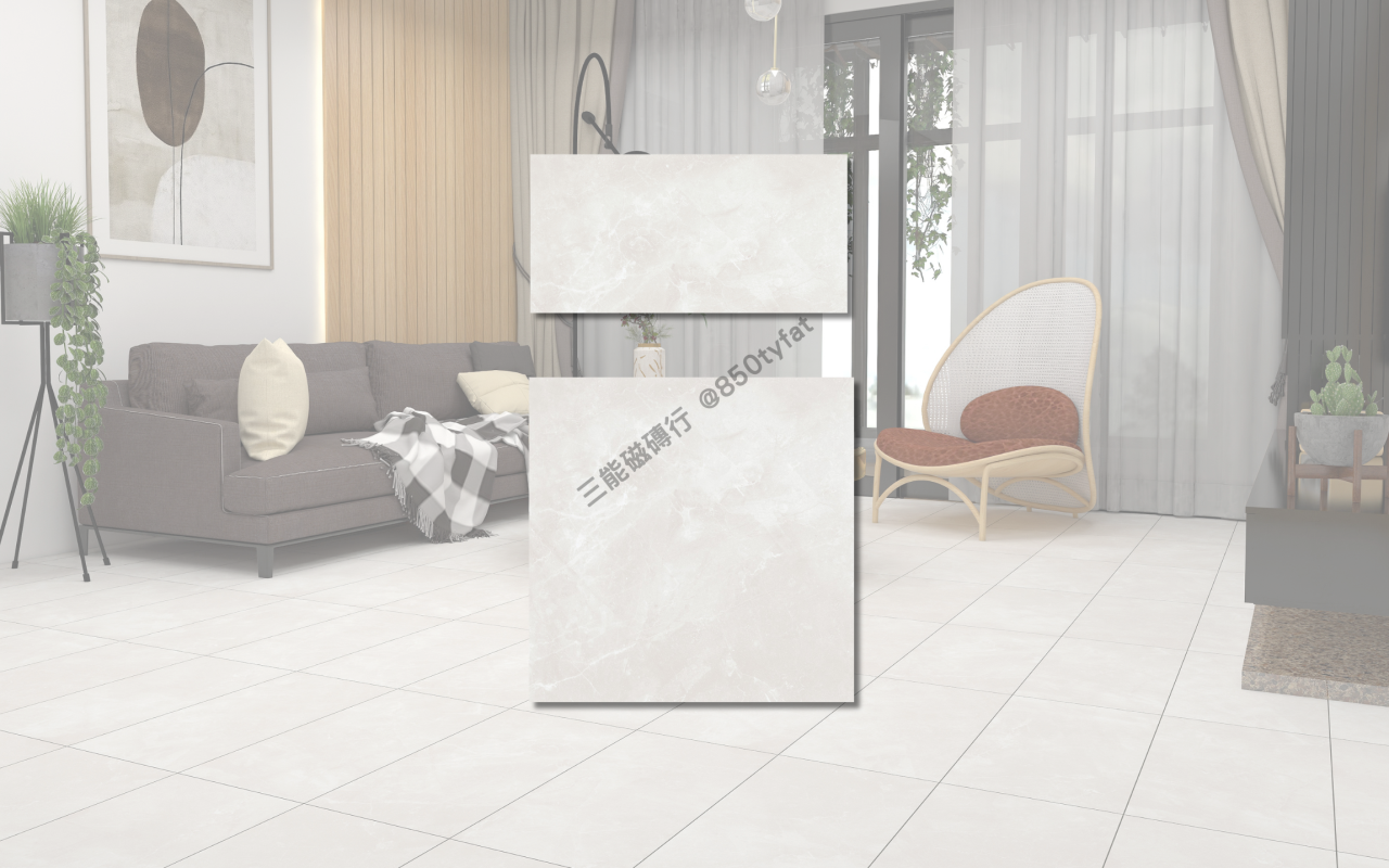 雲流渦系列磁磚，包含霧白、柔灰與深灰三種雲霧石紋，展現大理石柔霧質地與靜謐美感，三能磁磚行