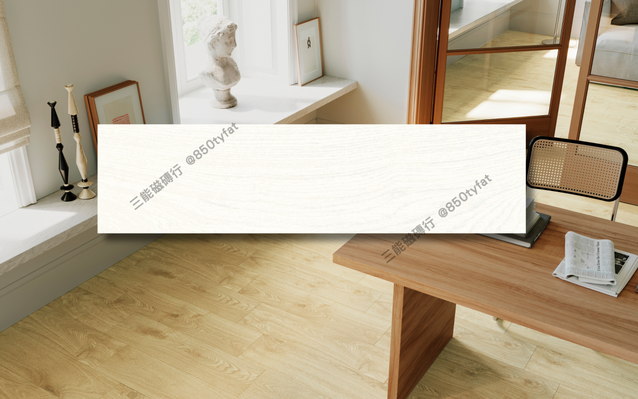 暖杉木系列磁磚，包含白橡、米木、灰木、淺榆、深棕等色系木紋，營造出溫潤舒適的木地板氛圍，三能磁磚行