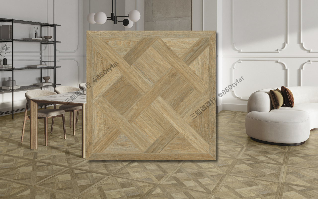 交錯拼系列磁磚，兩款拼貼木紋設計展現幾何美感與木地板風格，三能磁磚行