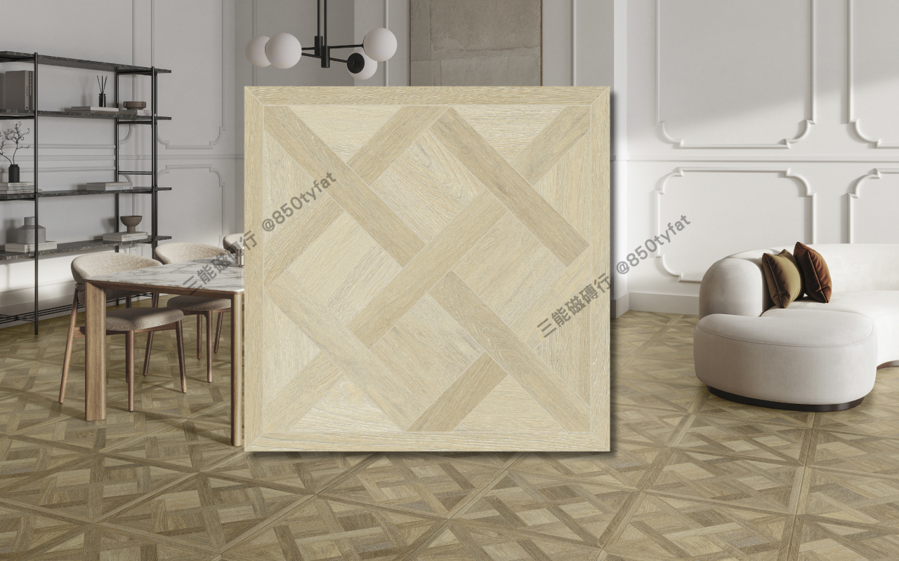 交錯拼系列磁磚，兩款拼貼木紋設計展現幾何美感與木地板風格，三能磁磚行