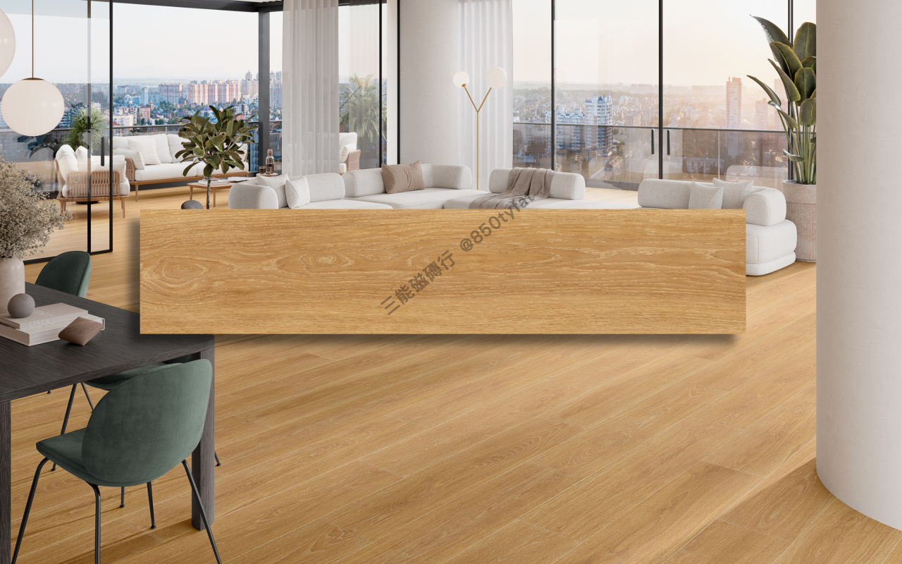 光橡木系列磁磚，黃橡木紋理與柔和光澤表現，帶來溫暖現代居家感受，三能磁磚行