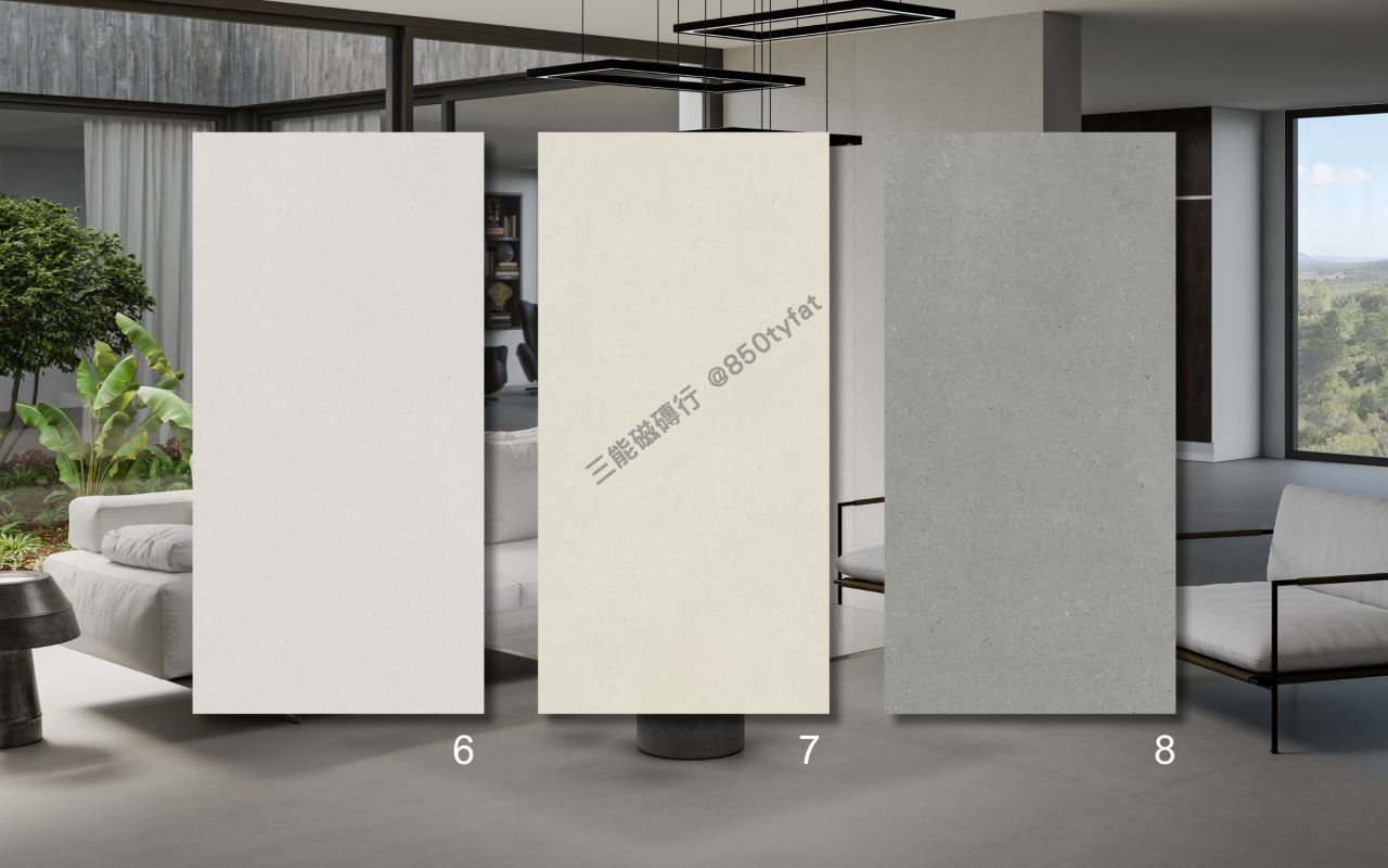 絲紋磚系列磁磚，搭配素面與橫條立體紋理設計，包含白色、粉膚、磚紅與霧綠多色，三能磁磚行