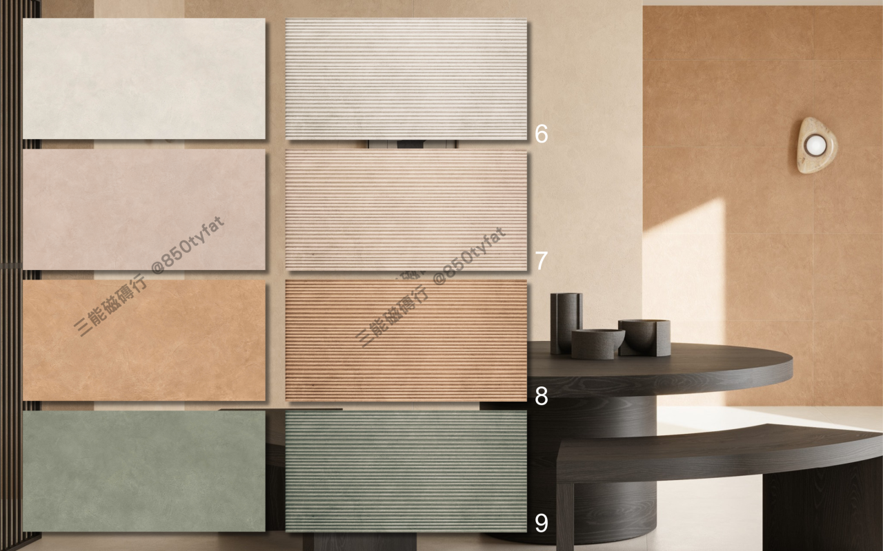 都會系列磁磚，仿礦石結晶紋理設計，灰白與礦灰色系，營造精品與現代風格空間，三能磁磚行