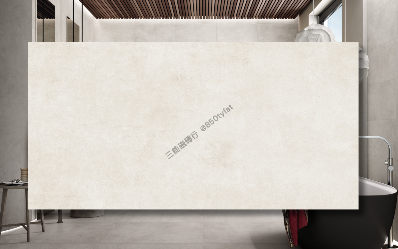 霧光肌理系列磁磚，霧白與雲灰色系融合刷痕肌理，營造柔和簡潔的衛浴牆面設計，三能磁磚行