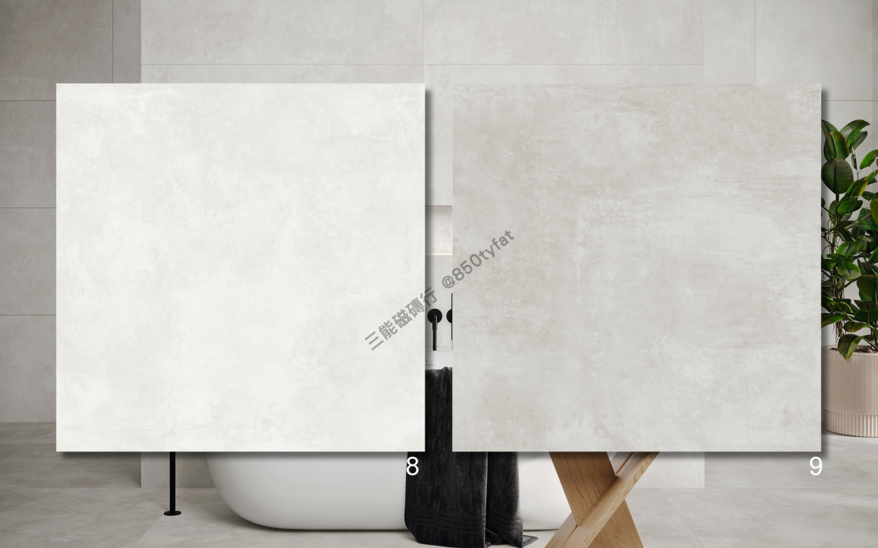 霧灰鋼石磁磚系列，低彩度鋼灰質感搭配霧面處理，呈現俐落金屬水泥風格，三能磁磚行