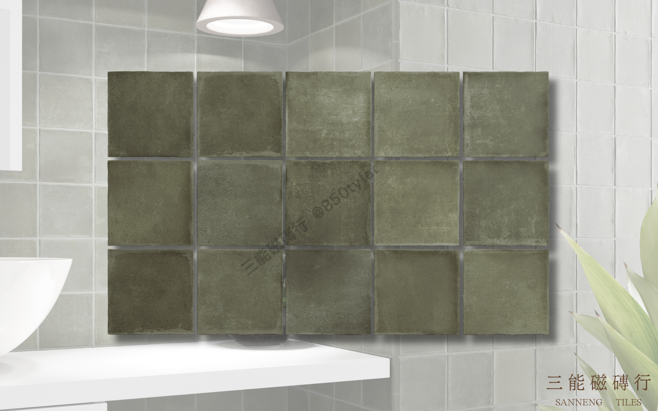 霧彩手感系列磁磚，融合手作質感與霧面柔光，展現自然低彩色調與復古氛圍，適合牆面與空間點綴鋪設，三能磁磚行