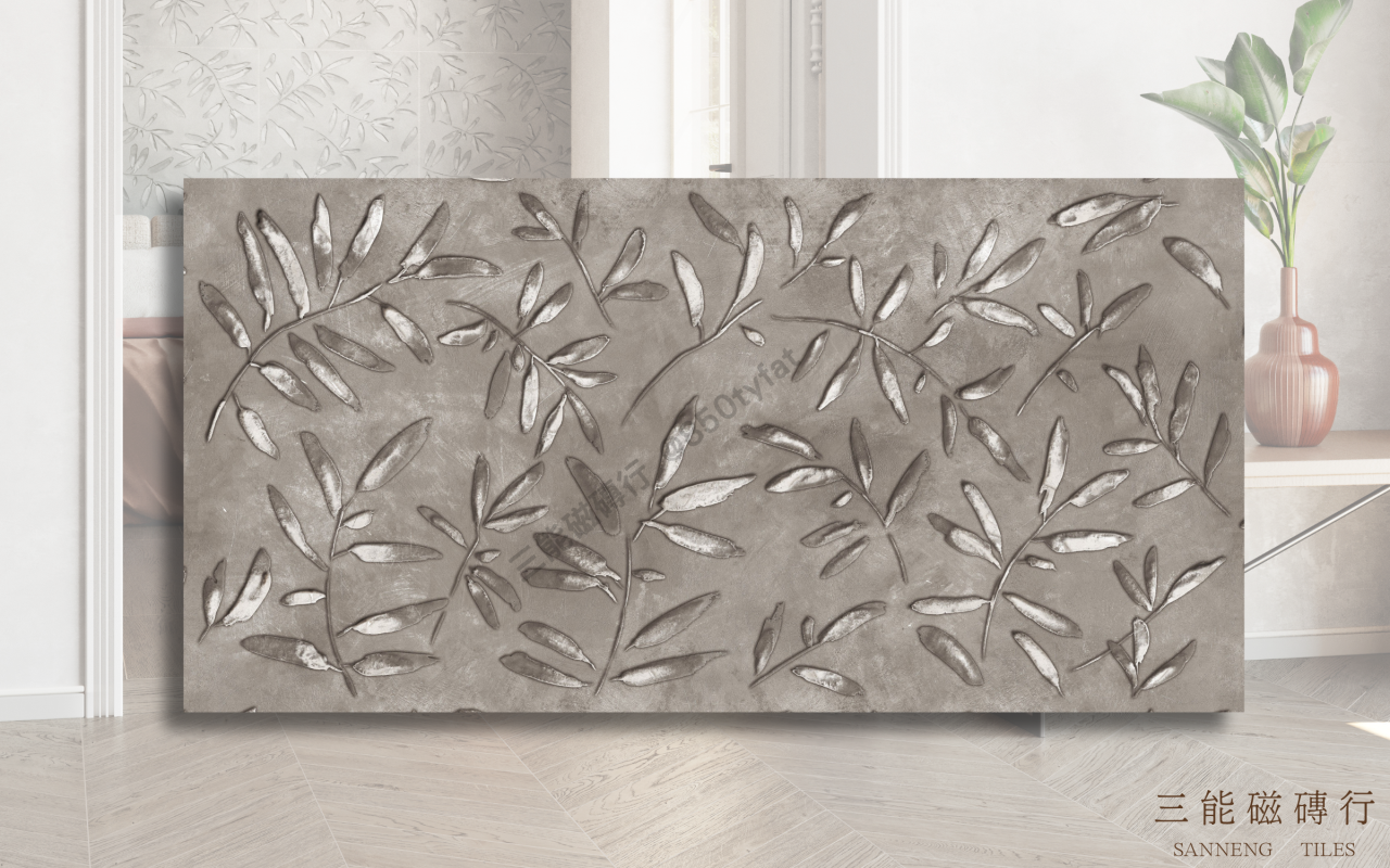 森語花園系列磁磚，融合自然植栽與手繪花卉圖騰，展現森林系與玻璃溫室風格牆面美學，三能磁磚行