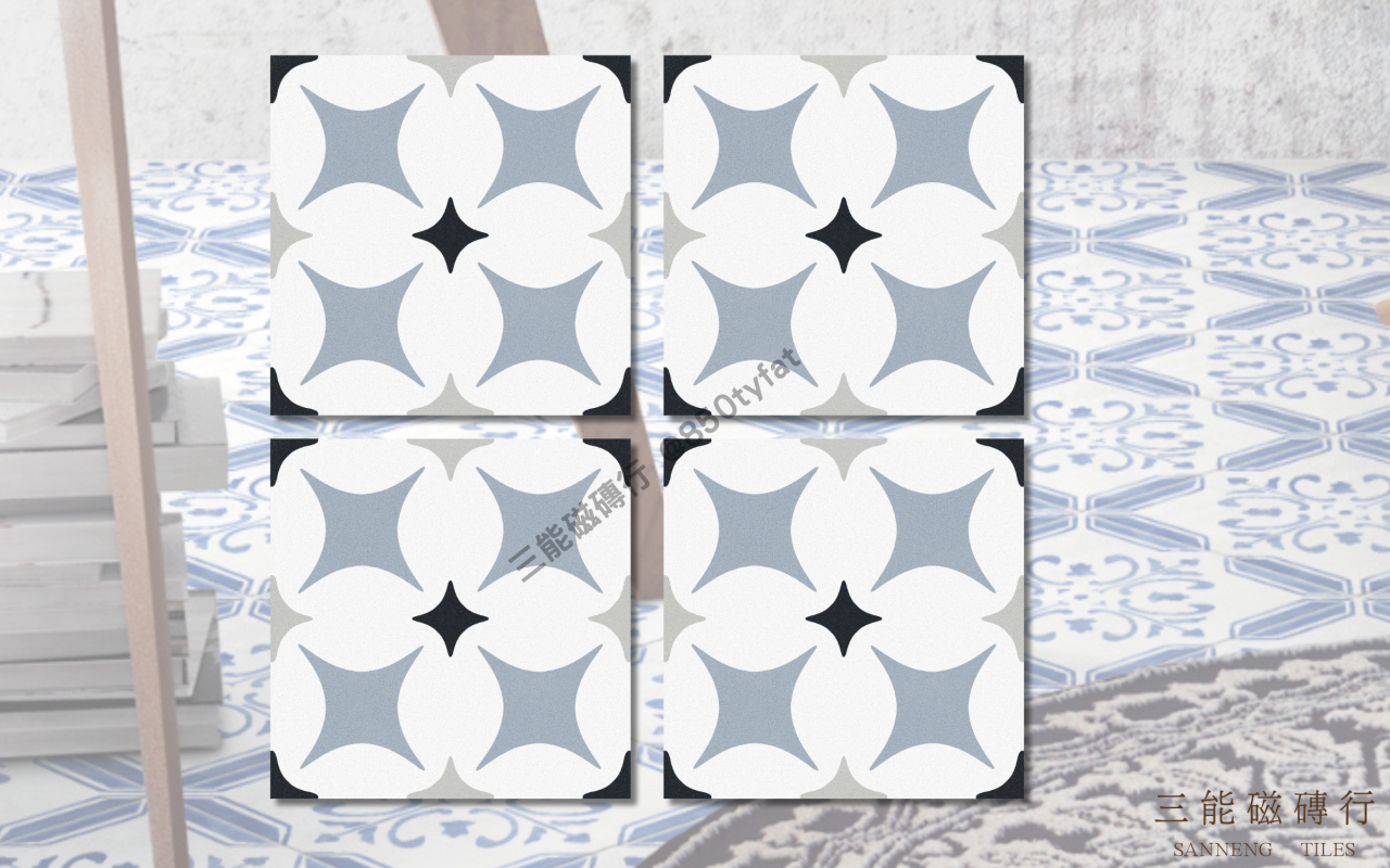 維納斯花磚系列磁磚，融合歐洲經典圖騰與仿舊質感，展現濃厚復古氛圍與藝術設計風格，三能磁磚行