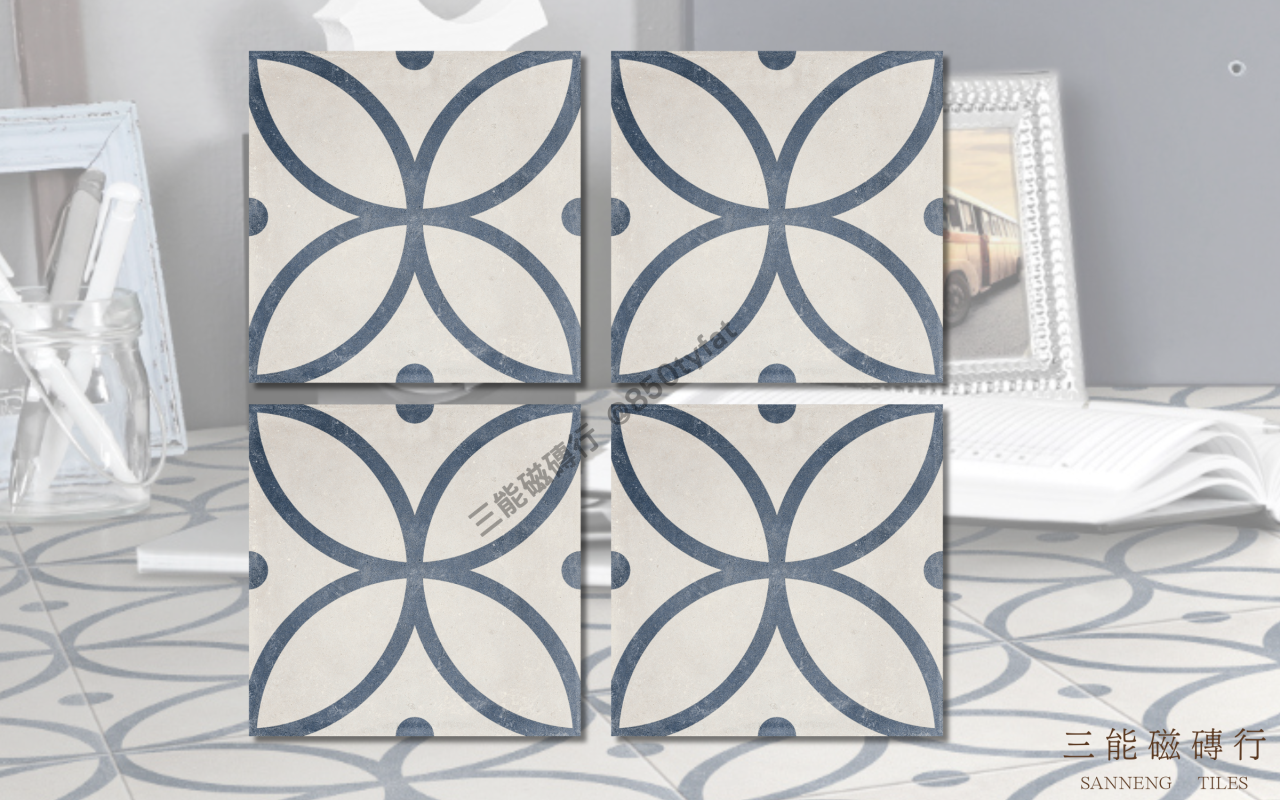 維納斯花磚系列磁磚，融合歐洲經典圖騰與仿舊質感，展現濃厚復古氛圍與藝術設計風格，三能磁磚行