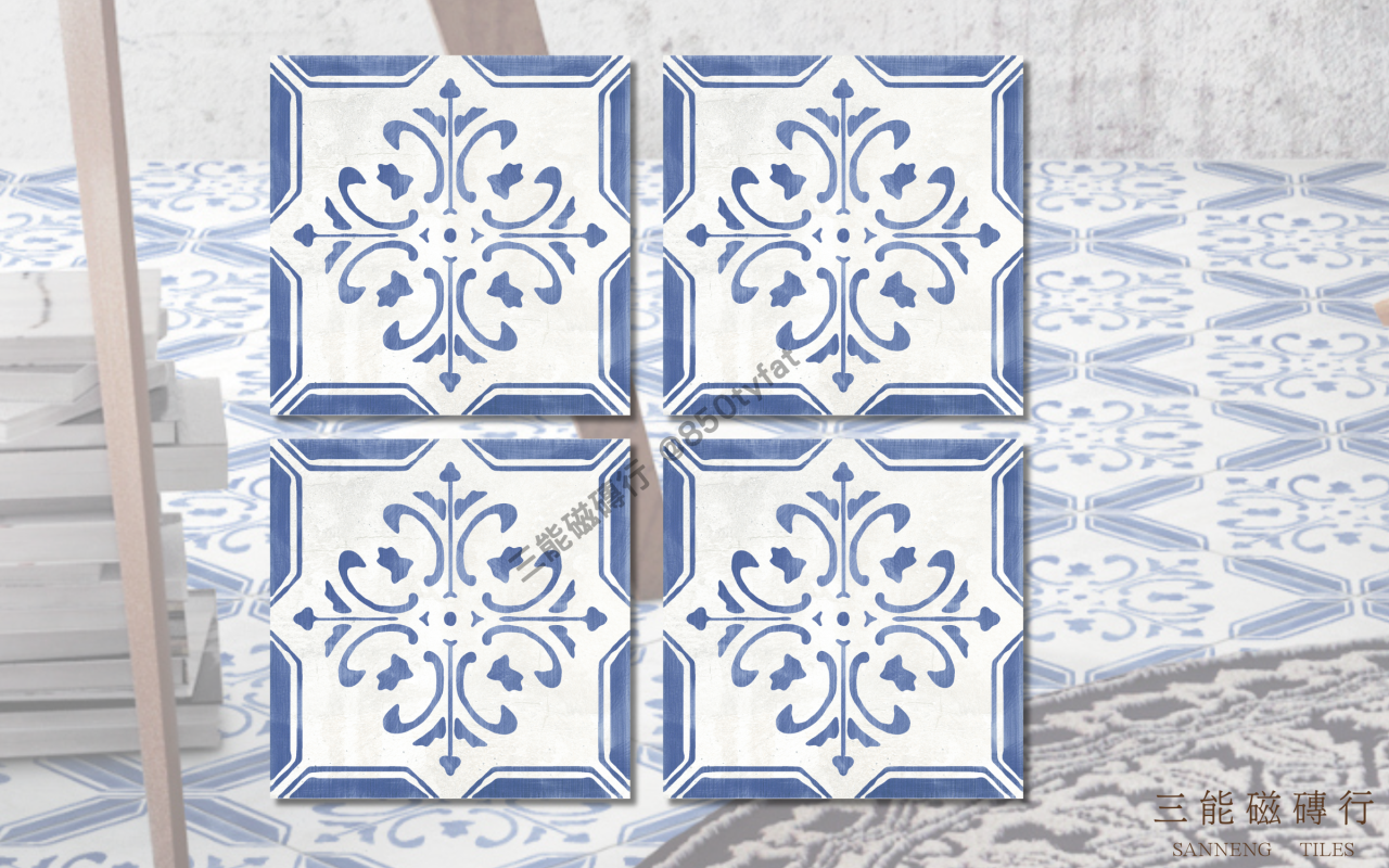 維納斯花磚系列磁磚，融合歐洲經典圖騰與仿舊質感，展現濃厚復古氛圍與藝術設計風格，三能磁磚行