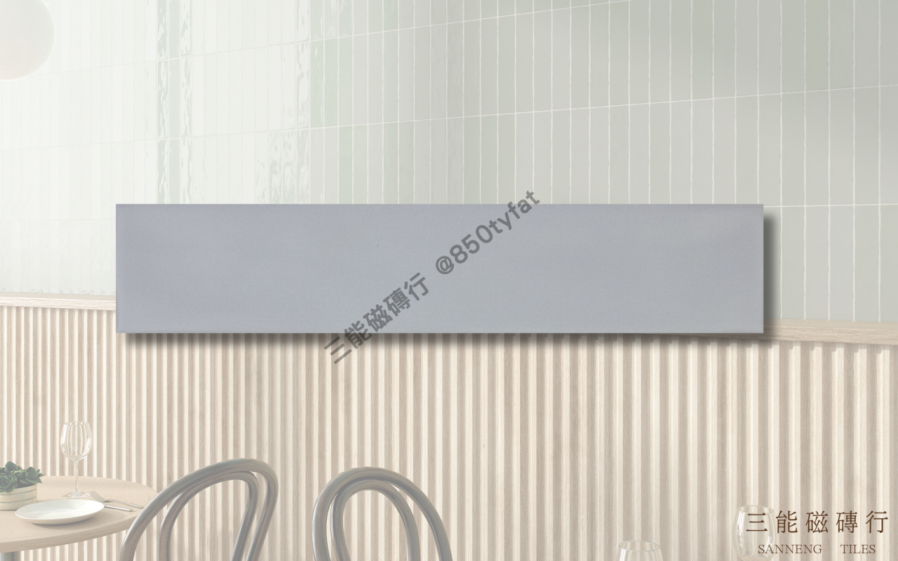 霧光長條系列磁磚，細長亮面設計結合柔霧色系，適用於直貼、錯縫或魚骨拼法，展現現代簡約風格牆面，三能磁磚行