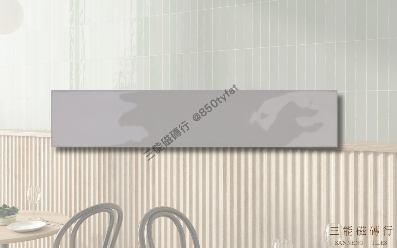 霧光長條系列磁磚，細長亮面設計結合柔霧色系，適用於直貼、錯縫或魚骨拼法，展現現代簡約風格牆面，三能磁磚行