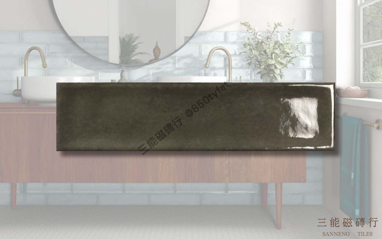 釉光復古系列磁磚，結合手工感亮面釉與復古色系，展現窯變質感與多元鋪貼方式，適合現代復古風格牆面設計，三能磁磚行