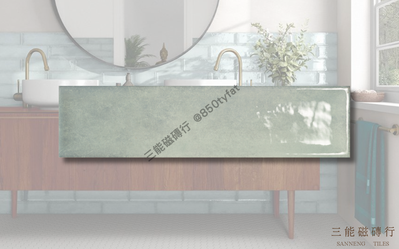 釉光復古系列磁磚，結合手工感亮面釉與復古色系，展現窯變質感與多元鋪貼方式，適合現代復古風格牆面設計，三能磁磚行