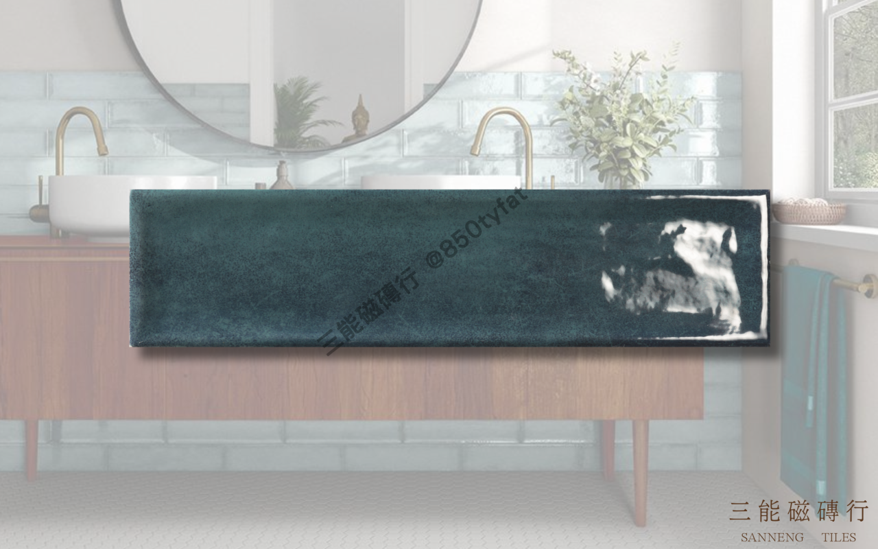 釉光復古系列磁磚，結合手工感亮面釉與復古色系，展現窯變質感與多元鋪貼方式，適合現代復古風格牆面設計，三能磁磚行