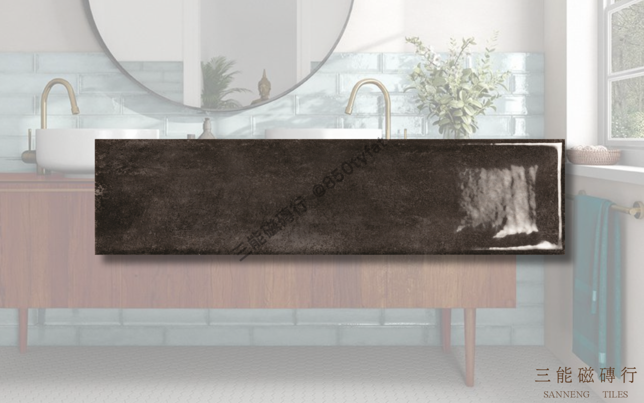 釉光復古系列磁磚，結合手工感亮面釉與復古色系，展現窯變質感與多元鋪貼方式，適合現代復古風格牆面設計，三能磁磚行